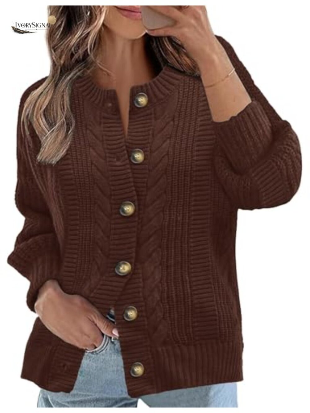 Cable Knit Open Front Cardigan Button Up Long Sleeve Sweater